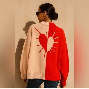Kerri Rosenthal x Anthropologie Red and Cream Split Heart Sweater